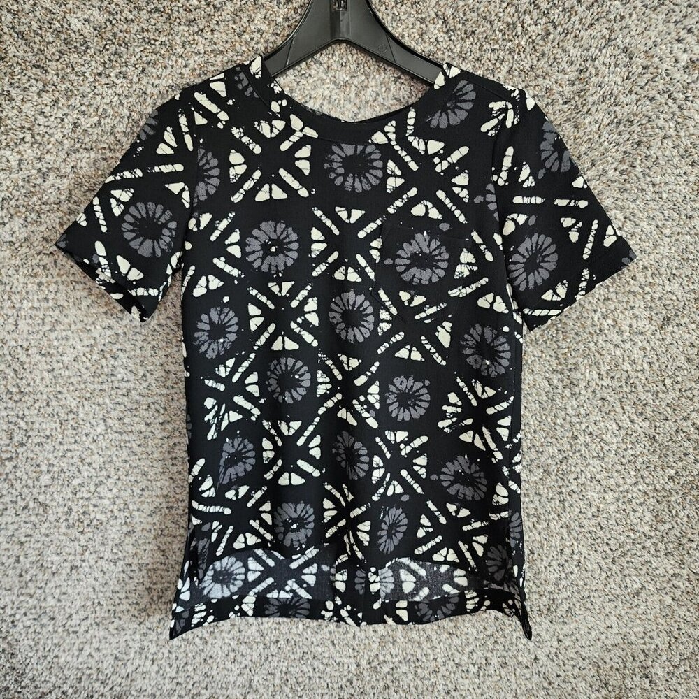 Madewell Top‎ Womens XXS 2XS Black Industry Button Back Batik Grid Casual Ladies